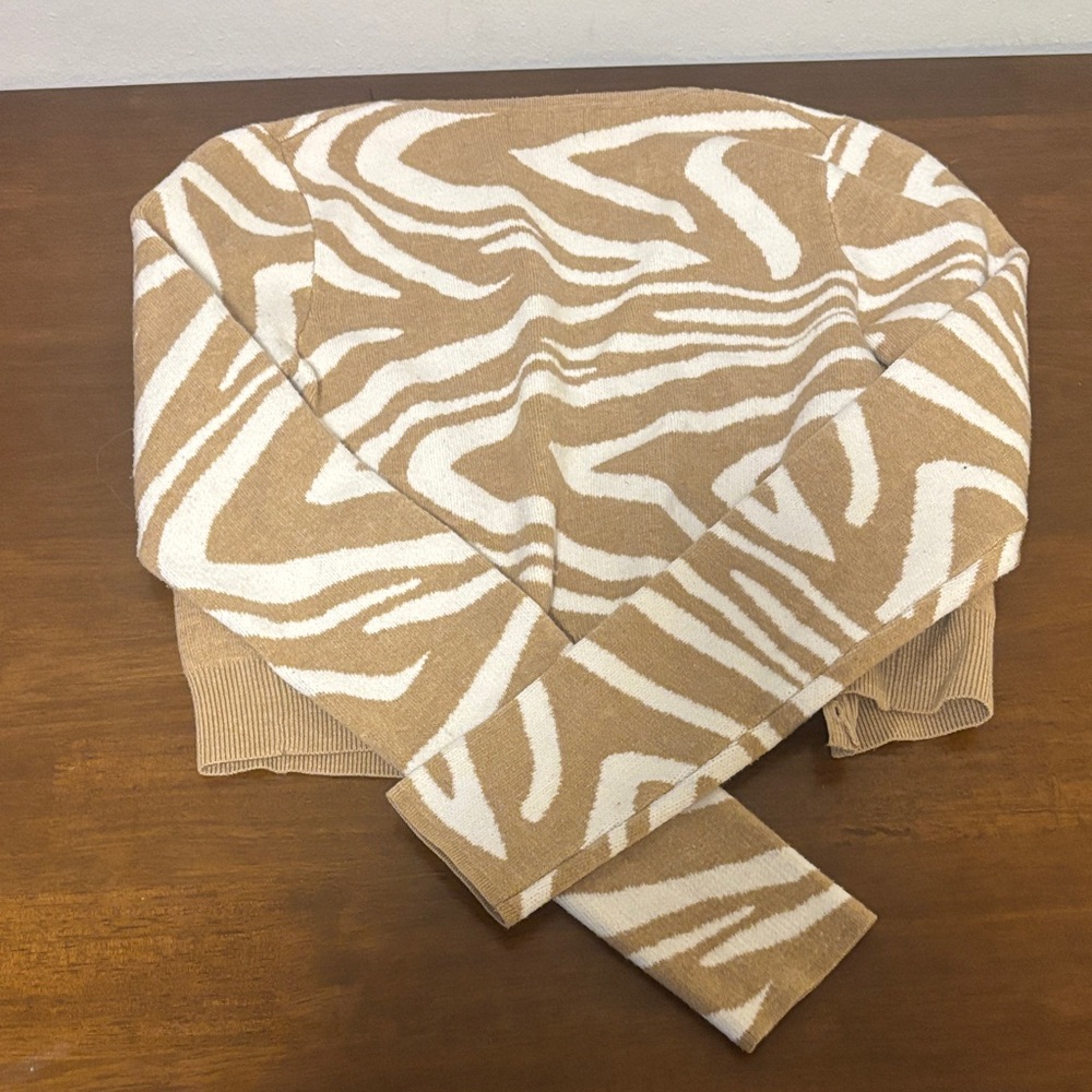 Tan and Cream Zebra Print Cardigan - Picture 3 of 4